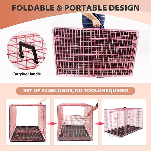 Image of BestPet | Dog Crate | 30 inch | Pink | Foldable Metal Kennel with Double Doors
