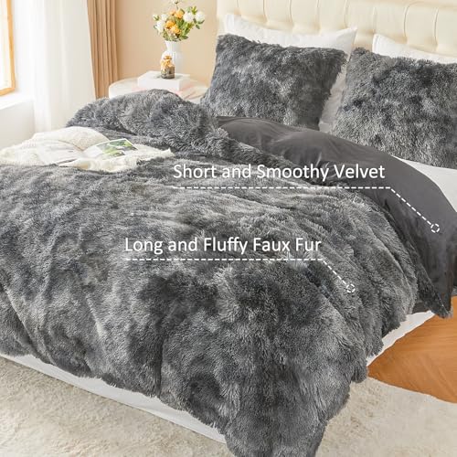 Image of EMME Luxury Fuzzy Duvet Cover Set Twin Size Fluffy Comforter Cover Set for Twin Bed 2 Pieces Shaggy and Plush Soft Bedding Duvet Covers (Dark Grey, Twin)