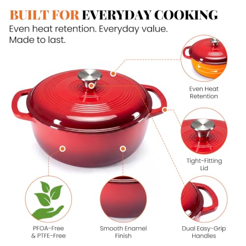 Sweetcrispy 6 Qt Enameled Cast Iron Dutch Oven Pot with Lid, Red by Sweetcrispy - Used condition - Image 5