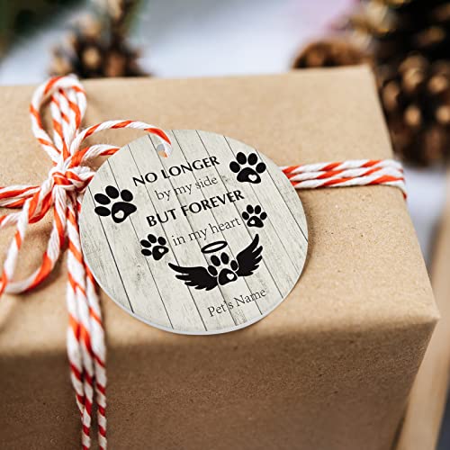 Custom Memorial Christmas Ornaments No Longer But Forever Dog Paw Wing Personalized Round Ceramic Ornament 3 Inch, In Memory Hanging Pendant For Loss Loved Ones/Sympathy Gifts/Bereavement Gifts #TOP2