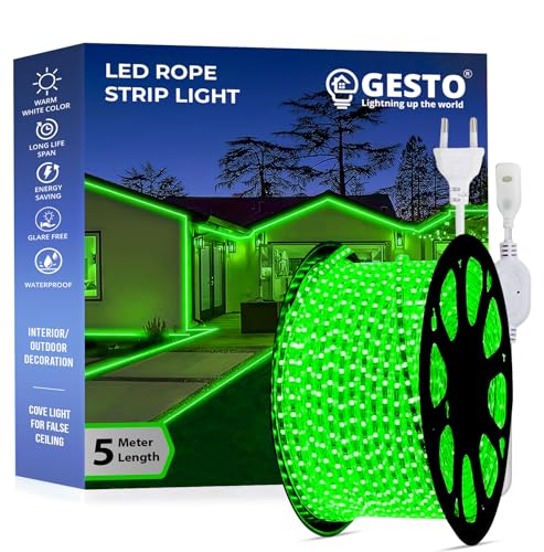 Image of Gesto 5 Meter Rope Led Strip Lights - Outdoor Lights Waterproof for Balcony Decoration,Home Decor & Interior Decoration | Decorative Lights for Diwali Decoration,Cove Light for Ceiling (Green)