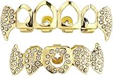 YOSZO Vampire Teeth Fang Grillz Hollow braces for sharp teeth 14K Gold Silver Plated Hip Hop Fangs Top Bottom Teeth Grills for Men and Women (Silver) (Gold)