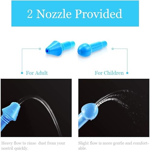 Nasendusche,Nasenspülung,Poduschesche,Nasendusche Erwachsene und Kinder 300ml mit 30 Nasenspülsalz und Thermometer-Aufkleber zum Nasenreinigung und Nasenspülung(Blau)