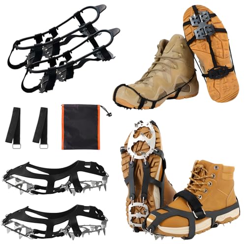 FairyPeach Crampones Hielo, Crampones Zapatos Antideslizante, Inoxidable Crampones Nieve Hielo, Tacos de Hielo Tracción Antideslizante Crampones Portátil, Tacos de Tracción Nieve y Hielo (L (40-45))