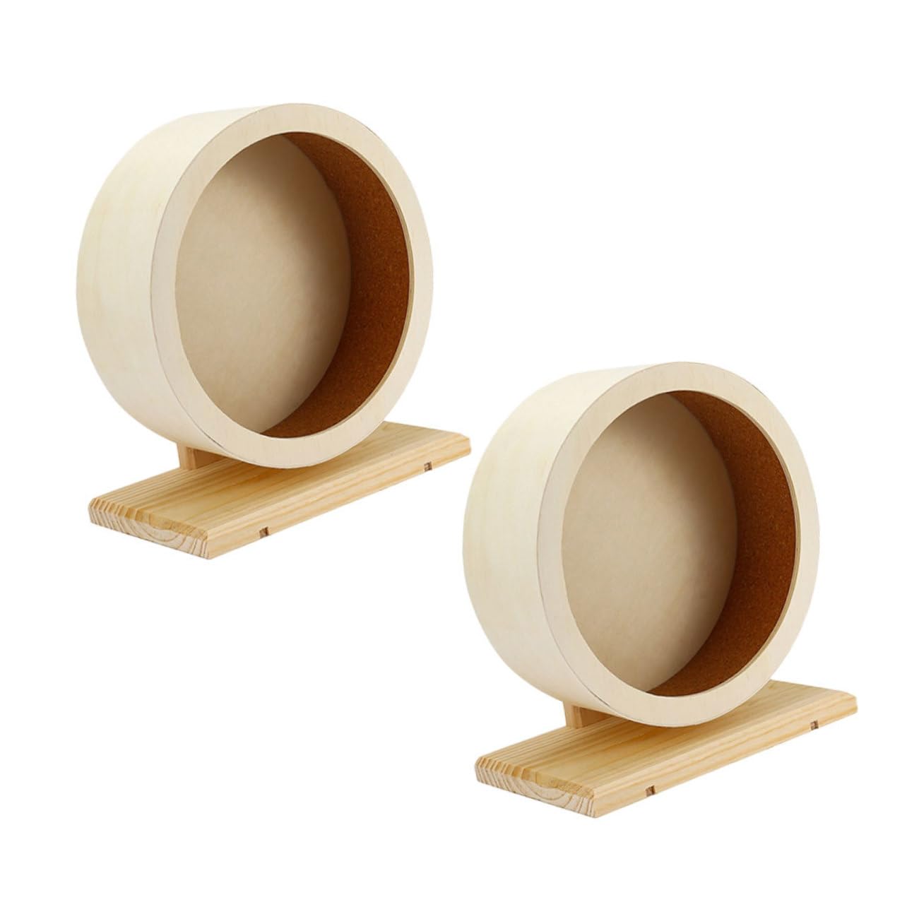 2 Piezas Rueda Silenciosa de Madera para Hámster y Cobayas con Superficie de Corcho Antideslizante Ejercicio Estable para Chinchillas y Pequeños Roedores