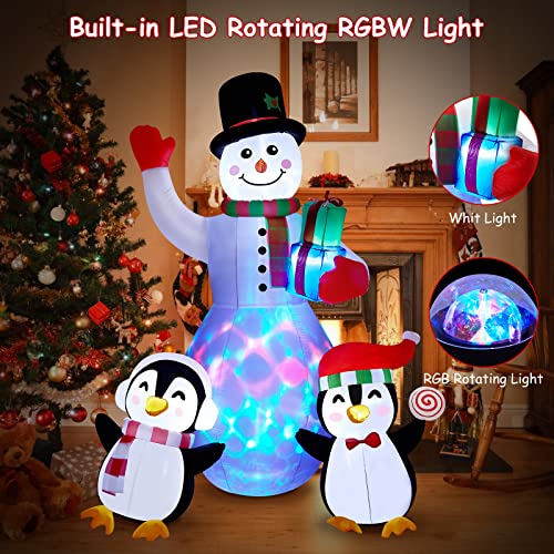 Christmas Inflatables Outdoor Decorations, 8 FT Inflatable Snowman with Penguins, SOLLED Blow Up Xmas Decorations Clearance Indoor Outdoor Yard Garden Patio Lawn Decor with LED Christmas Lights