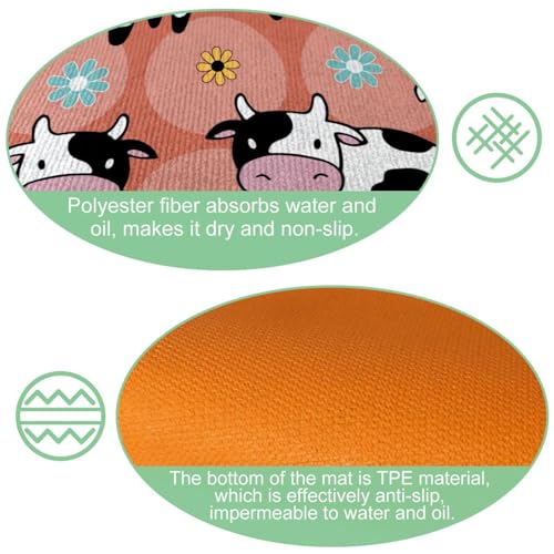 Tapete de cocina de 2 piezas lavable y absorbente con diseño de vacas 6