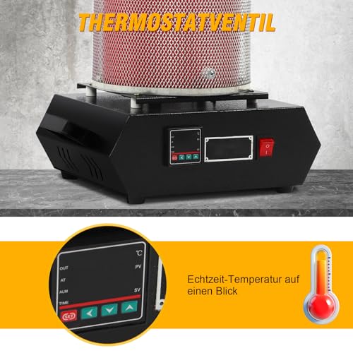 3KG Gold Schmelzofen, Digitaler Elektrischer Schmelzofen Automatischer Schmelzofen mit Graphit Tiegel für Edelmetalle Gold Silber Schmuck 1500-2000W (EU-Stecker 220 V)