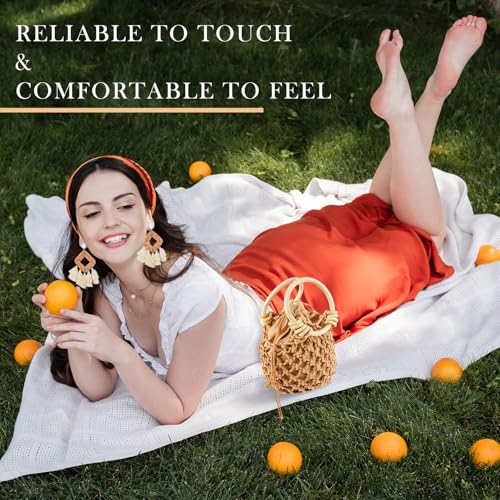 Image of Sweetude Mini Clutch Tote Handbag 2 Pairs Rattan Earrings for Women Crossbody Bag Bohemian Woven Clutch Bucket Handbag