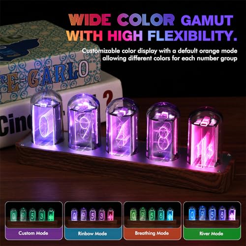 ClocTeck Walnut Wi‑Fi Nixie‑Style Clock