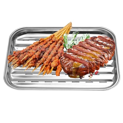 Sartén para parrilla de acero inoxidable, Sartenes para parrilla al aire libre - Bandeja rectangular para parrilla de barbacoa y verduras - Parrilla de metal para exteriores, accesorios para asar carn