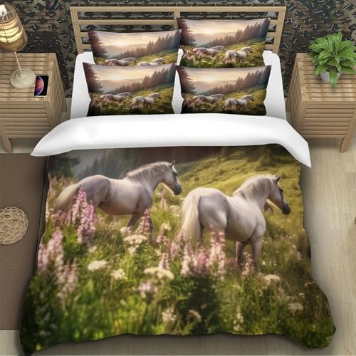 Housse de couette effet 3D cheval blanc en microfibre premium parure lit double ultra douce - 5