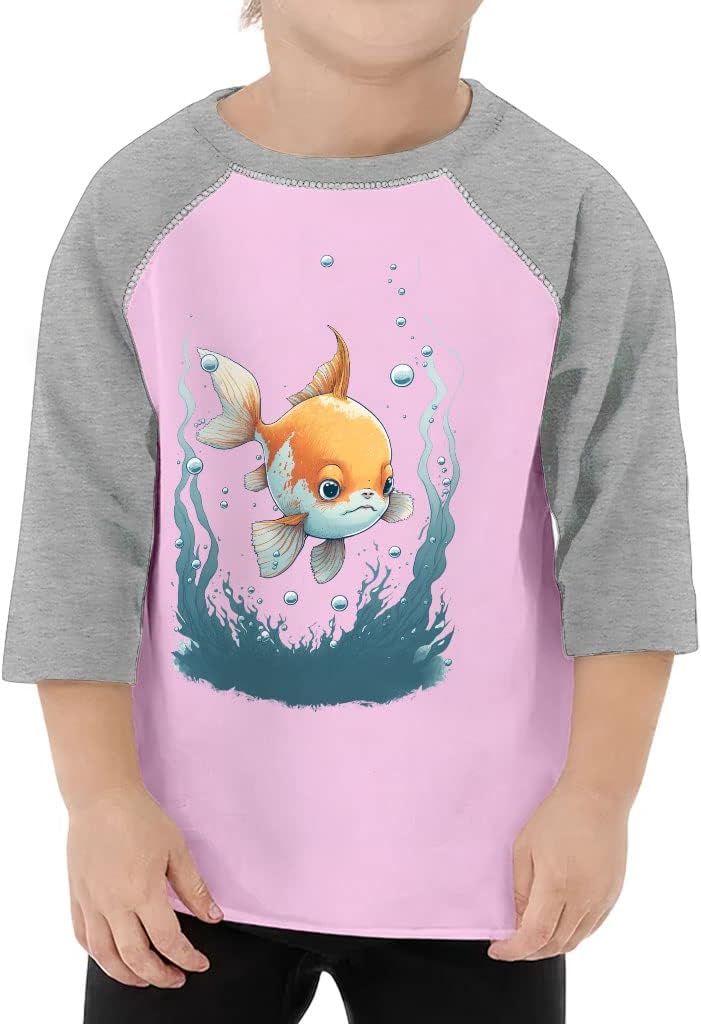 Funny Fish Toddler Baseball T-Shirt - Unique 3/4 Sleeve T-Shirt - Print Kids' Baseball Tee - Heather Light Pink, 5/6