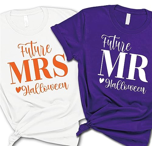 Future Mrs And Mr Halloween Unisex Adult Shirts SET, Halloween Honeymoon T-Shirt Gift For Fiancee, Fall Honeymoon T-Shirt Gift For Newly Married Couple, Halloween Future Couple Shirts3