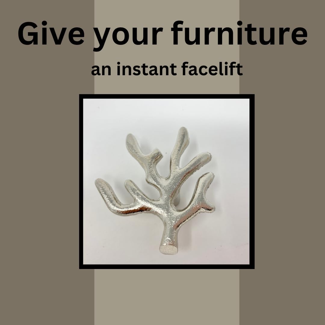 Coral Tree Branch Knob Metal Drawer Pull, Cabinet, One Size (Silver)