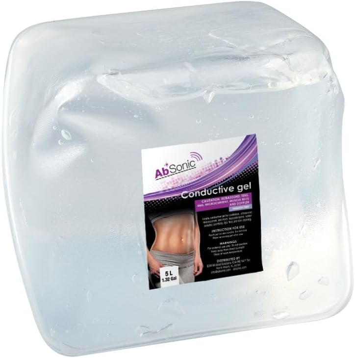 Absonic Conductive Gel for Cavitation Machine, Radiofrequency, TENS, EMS Baby Doppler - Clear Ultrasonic Gel for Body Sculpting, Microcurrent, Water-Based - 5 L Pack