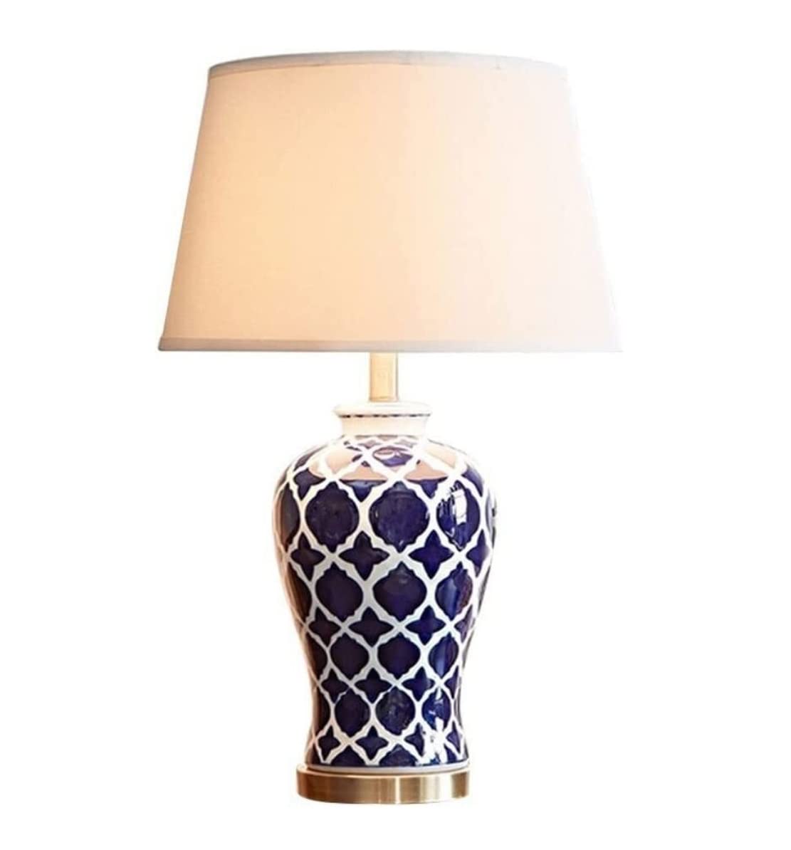 SGKOMN Desk Lamps For Reading Table Lamp Reading Light Chinese Ceramic Nightstand Lamp With Fabric Shade For Bedroom Living Room Lamps For Living Room-Dimmer