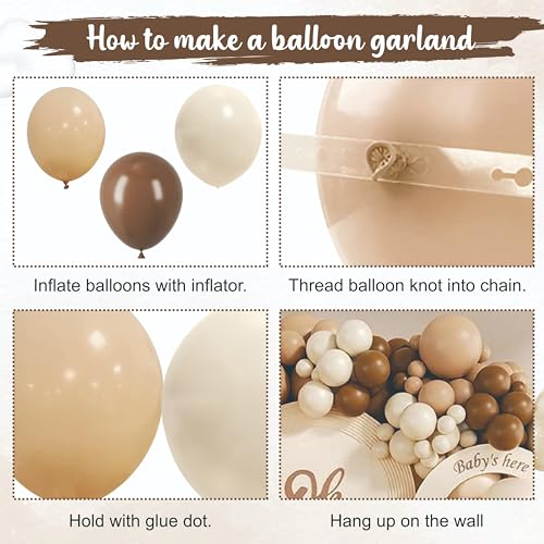 Image of Brown, Camel & Sand White Balloon Garland Kit, Pack Of 75 Pcs for Birthday Decorations, Baby shower Decor, theme decoration, Home Decoration items