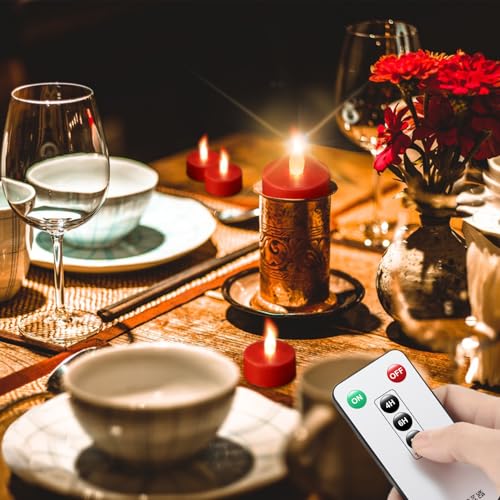 Image of Tea Light Candles with Remote Control,50pack Flickering Flameless LED Candle,Long Lasting 400+Hours,Battery Operated with Timer for Home Decoration Seasonal &Festival Celebration Red