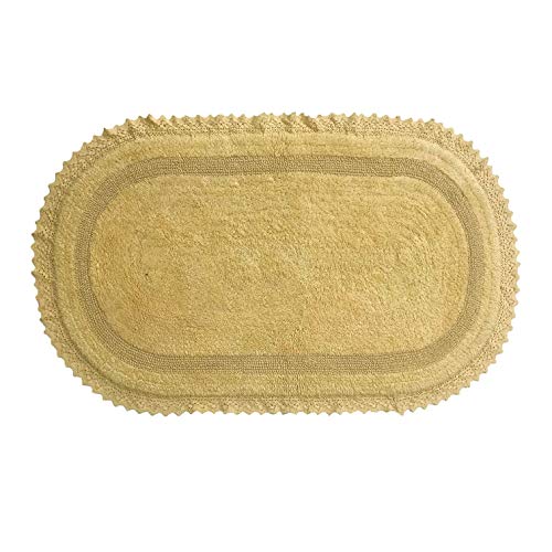 Home Weavers Auburn Collection In Race Track With Crochet Border Pattern 100% Cotton Super Absorbent Thick Bath Mat Rug Machine Washable, 21" X 34" Oval, Linen #TOP1