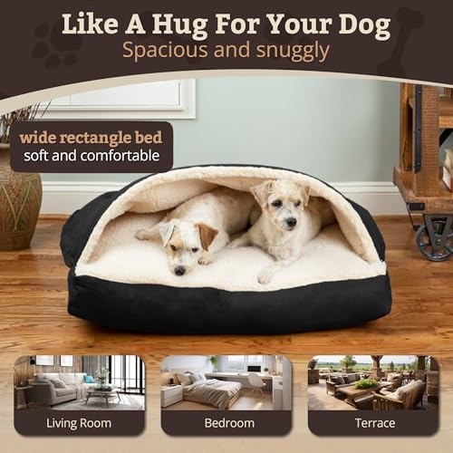 Image of Snoozer Rectangle Cozy Cave Dog Bed, Hooded Dog Bed, Black (L)