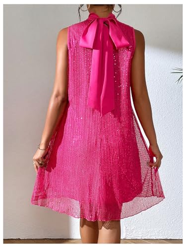 Image of Floerns Women's Sequin Sleeveless Tank High Neck Bow Shiny Party Dress