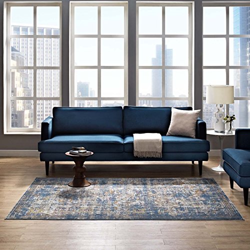 Modway Minu Distressed Floral Lattice 8X10 Area Rug In Blue Gray, Yellow And Orange #TOP2