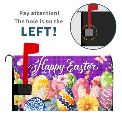 Image of Spring Happy Magnetic Floral Mailbox Cover - Bunny Eggs Design, Standard Size 25.5 X 21 inch, Holiday Garden Decor