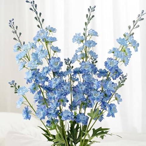 JINWOE Blue Delphinium Artificial Flowers Cover