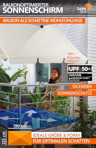 4smile Sonnenschirm Balkon SunnyShade - Sonnenschutz Balkon 3-in-1 SET, Beige - UPF 50+ Sonnenschirm rechteckig 200 x 125 cm + Sonnenschirmhalter Balkongeländer + Sonnenschirmhülle 3