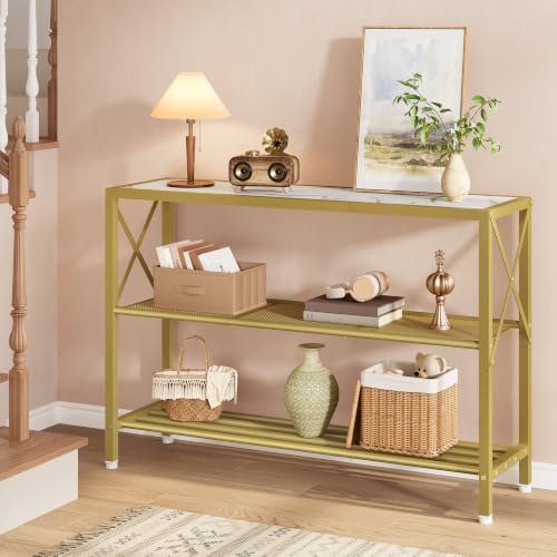 Image of Hoctieon 3-Tier Industrial Narrow Console Table, Gold