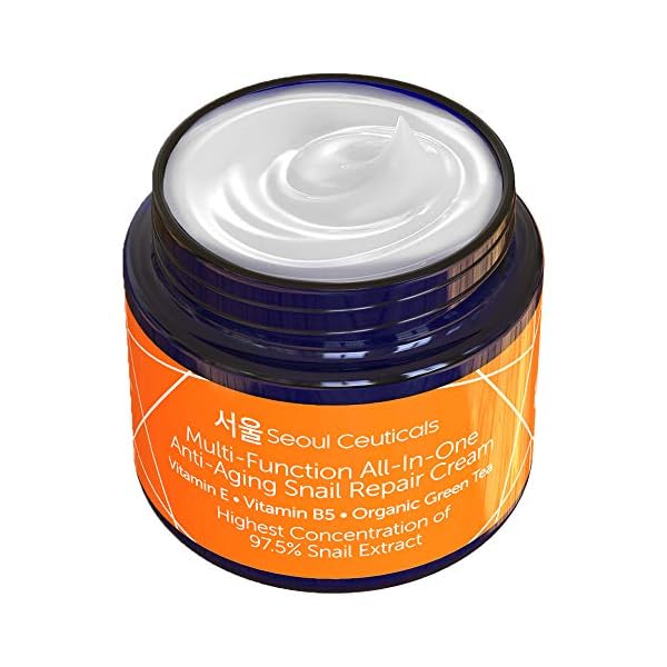 SeoulCeuticals Korean Skin Care 97.5% Snail Mucin Moisturizer Cream - K Beauty Skincare Day & Night Snail Repair Cream Filtrate Cruelty Free 2oz