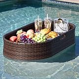 Devoko Pool Tray Floating Table for Pool with Handles Wicker Woven Large Swimming Pool Bar Accessories Drink Holders for Adults, Spas, Parties (Brown)
