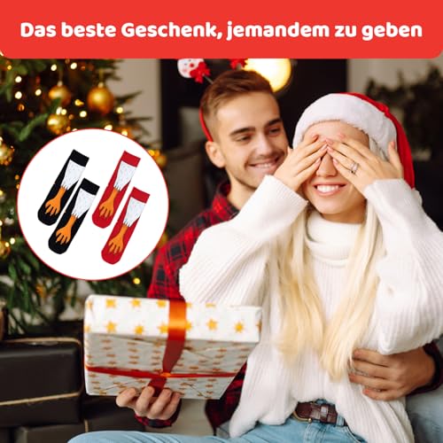 Yuwnd 2 Paar Chicken Leg Socks, Hühner Hässliche Socken, Feet Hühnerbein Socken, Sockens Hühnerbeine Lustige Kostüme Geschenke Witzige für Damen Herren Faschingskostüm (Rot & Schwarz)