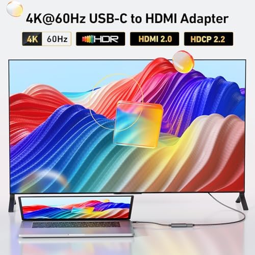 Adapter uni USB C do HDMI 4K@60Hz Adapter Thunderbolt 3-HDMI Kompatybilny z MacBookiem Pro, MacBookiem Air, iPad Pro, Surface Pro, Galaxy, Dell itp. Szary