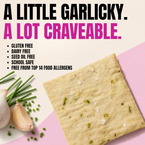 Image of Every Body Eat Gluten Free Crackers, Chive & Garlic - Garlic Crackers, Healthy Vegan Snacks, Dairy Free, Seed Oil Free Snack Crackers (Pack of 2), 4 oz Bags