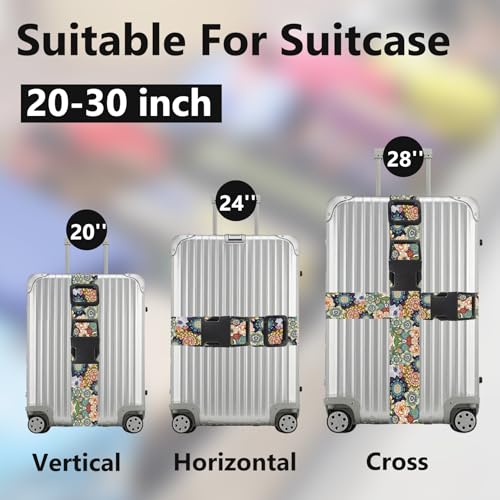 2 Pack Luggage Straps for Suitcases Adjustable Luggage Belt TSA Approved, Bright Colors Travel Packing Straps with Quick Release Buckle Unique Nylon for Sleeping Bag Car Seat, Flower Mix3
