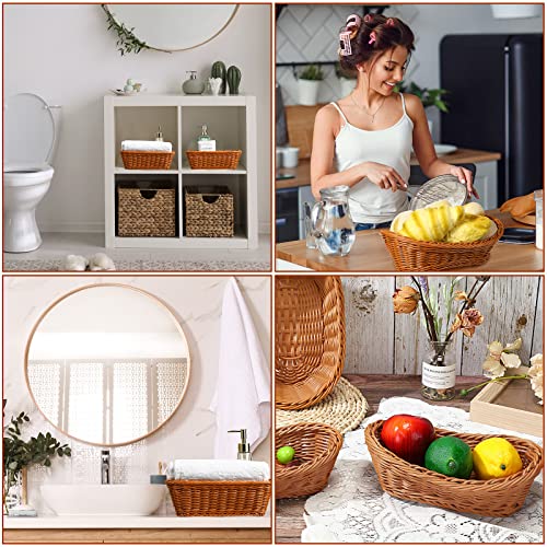 Mimorou 4 Pcs Wicker Bread Basket For Serving Imitation Woven Fruit Harvest Snack Brown Storage Container Vegetable Food Baskets Kitchen Table, Oval And Rectangle #TOP5