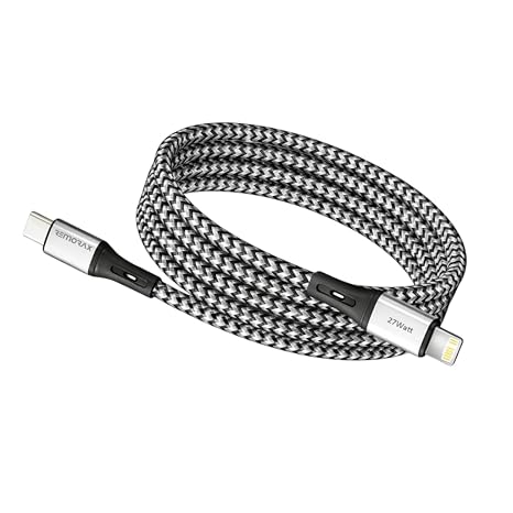 Type C-Lightning ÖRGÜLÜ Kablo, 27Watt PD Hızlı Şarj, GriSiyah, 1Metre, REMORAX Wahoo (1Ad x 1Metre GriSiyah)