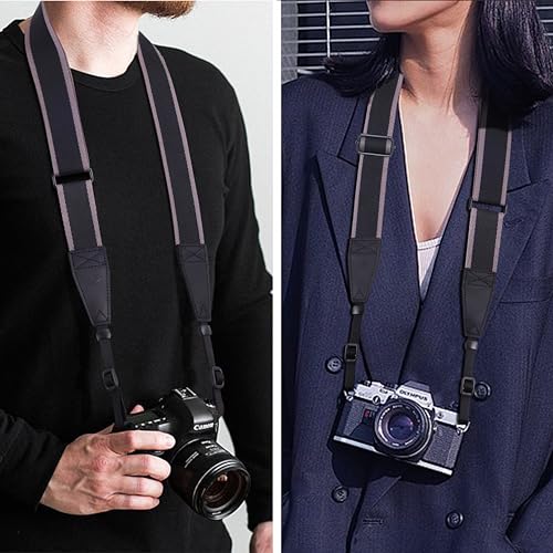 Image of Padwa Lifestyle Adjustable Camera Strap - 1.5 inch Full Grain Leather Ends Camera Straps for Photographers, Adjustable Neck Shoulder & Crossbody Cotton Strap Quick Release for Cameras and Binoculars