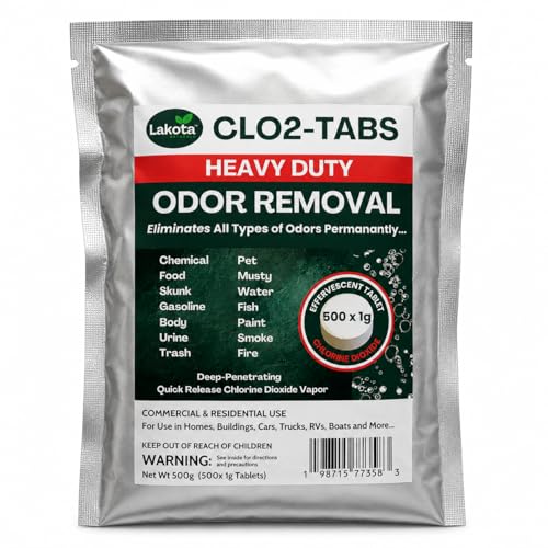 CLO2-ODOR Chlorine Dioxide Tablets - 500 x 1g (1.1 Pound) Best Value! Heavy Duty Chlorine Dioxide Odor Removal for Homes Rooms Cars Trucks Rvs Vehicles Buildings and More!