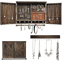 GLANT Wooden Barn Door Jewelry Organizer, Rustic Wall Mount Jewelry Storage for Necklaces, Earrings, Bracelets, Ring Holder