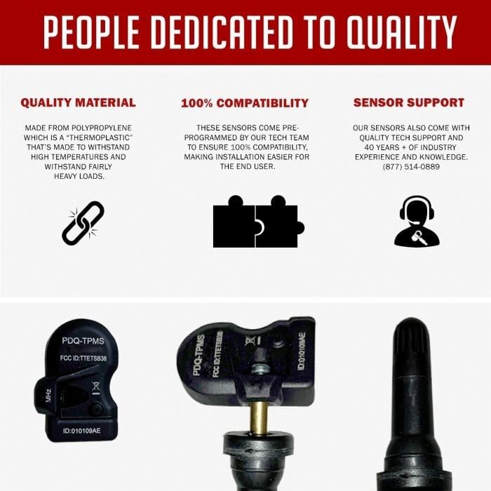 Miniatura 3 de PDQ TPMS - Sensor de presión de neumáticos TPMS de 433 MHZ, paquete de 4 unidades de vástago de goma para Chrysler Dodge Direct repuesto para pieza