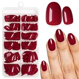 LunarCharm 240 Stück Dunkelrot Press-on-Nägel (kurz) mit Klebepads – ovale Kunstnägel zum Aufkleben für Damen und Mädchen, Falsche Acrylnägel Press on Nails