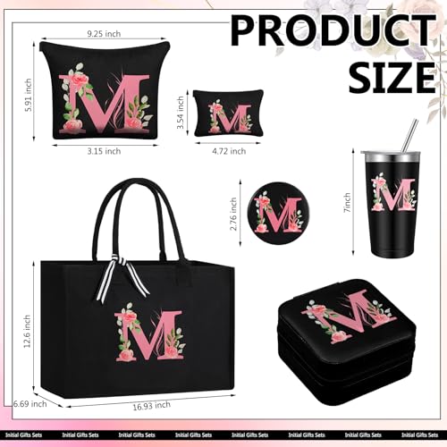 Initial Canvas Tote Bag for Women Makeup Bag Monogram Initial Tumbler Birthday Gift for Bridesmaid Women Wife Teacher(Letter M)4