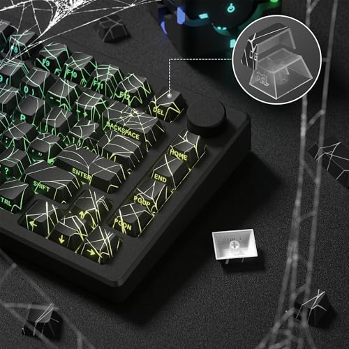 Image of dagaladoo Black Spider Web Key caps Shine Through Keycap Set Side Printed Keyboard caps Cherry Profile Custom Key Board Key caps for 100% 75% 65% 60% TKL US Layout Mechanical Keyboard