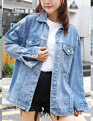 Omoone Women's Oversized Mid Long Denim Jacket Jean Biker Coat(0199-Denim Blue-M) #TOP3
