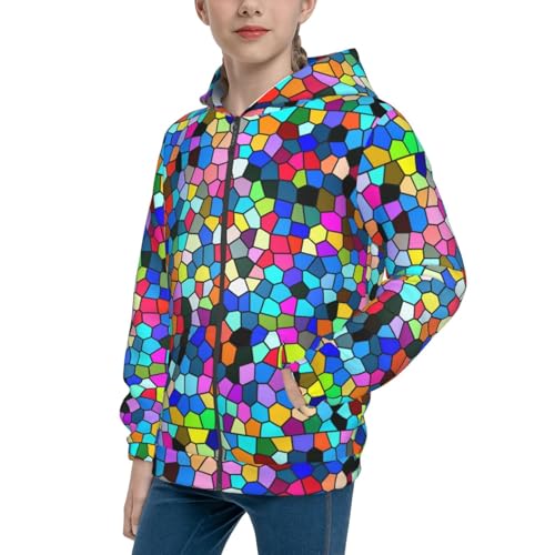 Colorful Tie Dye Stained Glass 2 Kid Hoodies Boys Zip Up Sweatshirts Girls Pullover with Pocket