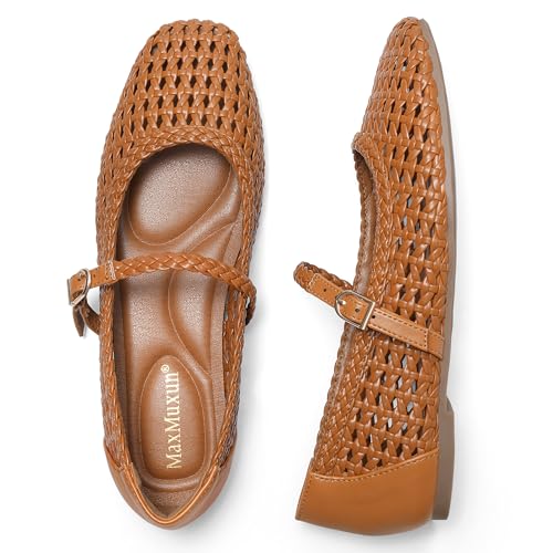 MaxMuxun Ballet Flats Shoes for Women Dressy Square Toe Flats Mary Jane Comfortable Slip On Work...