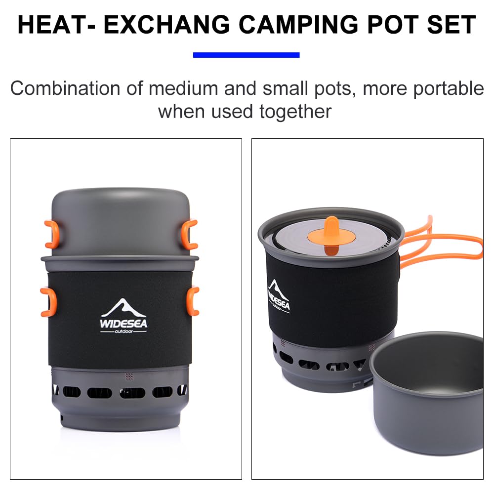 WIDESEA Kuchenka kempingowa 7 w 1 z 2 garnkami kempingowymi i pojemnikiem na gaz do napełniania – zestaw do gotowania All-In-One na kemping, do trekkingu, wędrówek, wędkowania i wędrówek z plecakiem